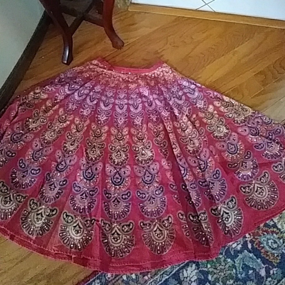 Boston Proper red tribal sequined circle skirt